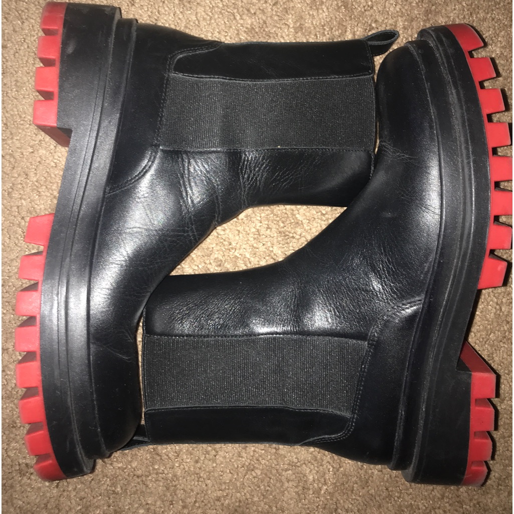 Zara Chunky Tire Inspired Black Boots With Red Soles Size 40